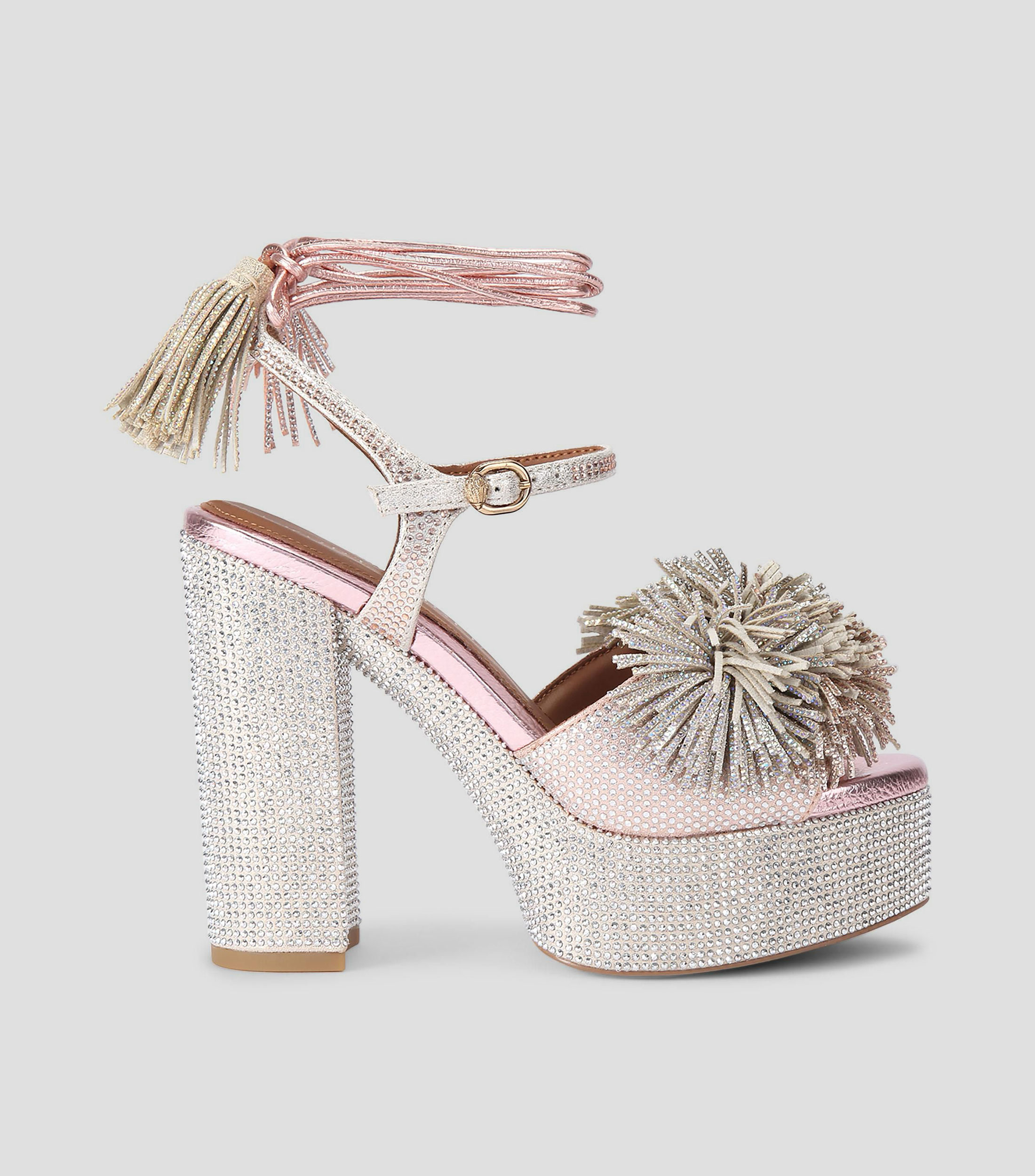 Sandalias con tacón alto ancho y plataforma Pom Pom Tie Tie Mujer